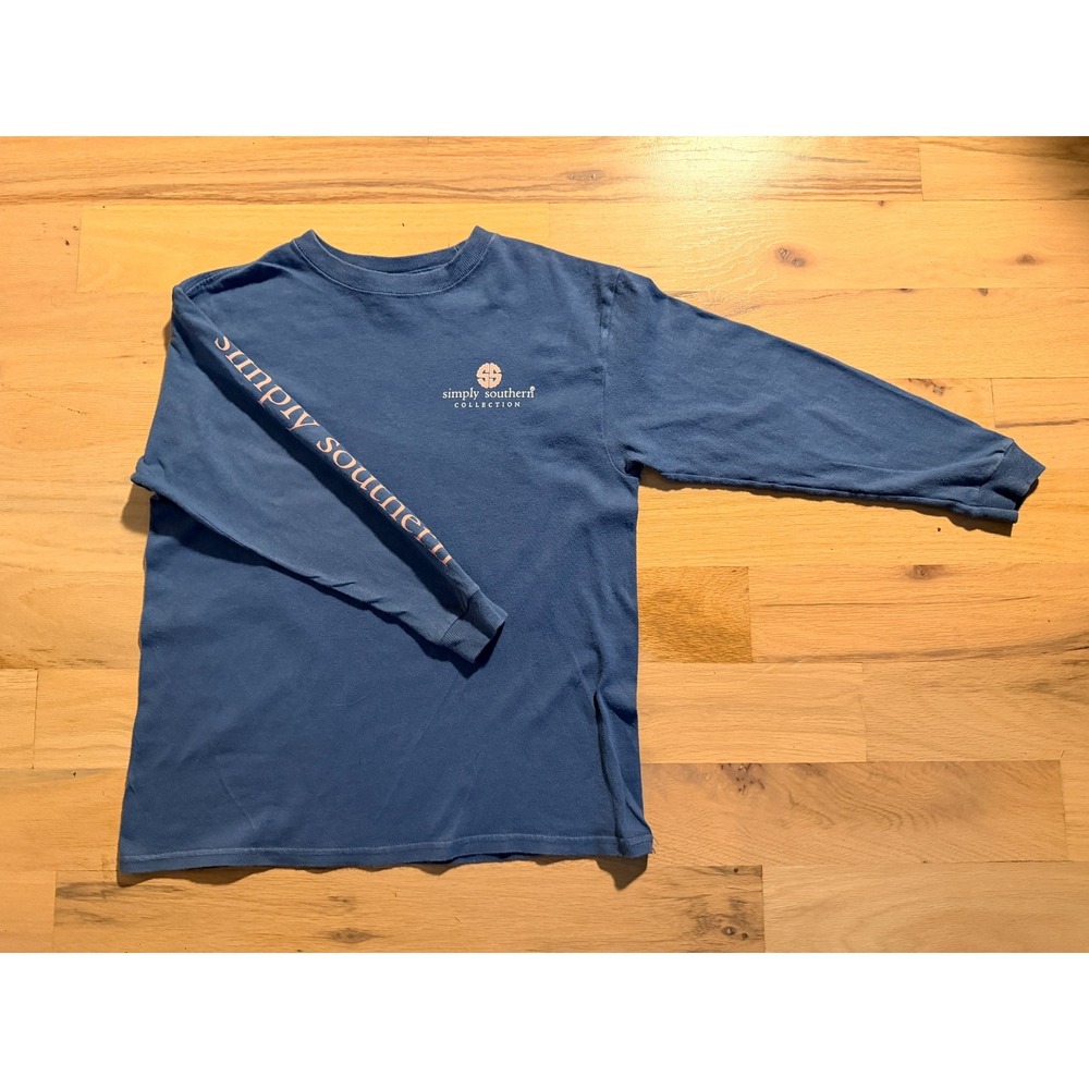 Simply Southern Youth Small Blue Long Sleeve Graphic Tee Do All Things Kindness